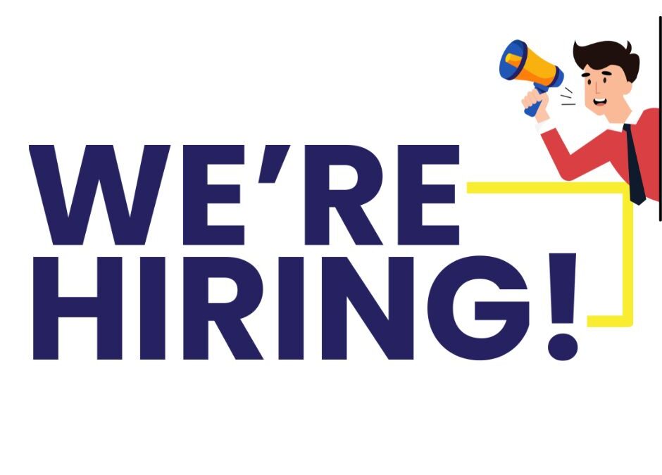 We're hiring banner with cartoon man using megaphone, advertising plumber jobs in Bangalore.